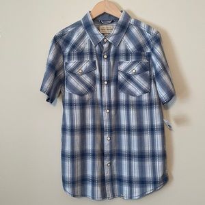 Boys Western Style Lucky Brand Plaid Short  Sleeve Shirt NWT Medium